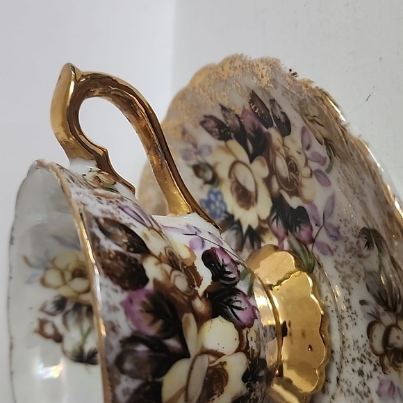 Hand paint Vintage Yellow Floral Bouquet Lusterware Teacup & Saucer Japan - Picture 6 of 9